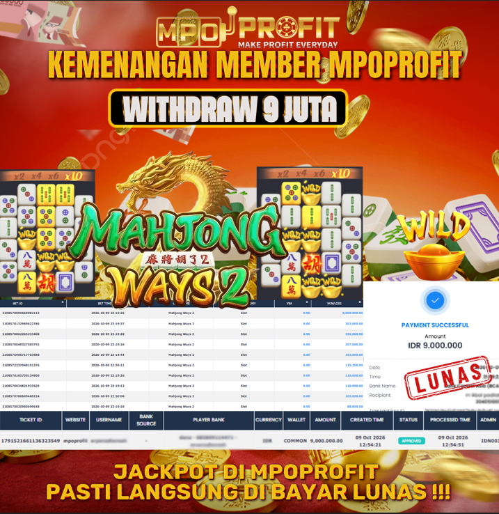 MPOPROFIT JACKPOT PG SOFT! KEMENANGAN MURNI DI (MAHJONG WAYS 2 TOTAL 9.000.000,- LUNAS)